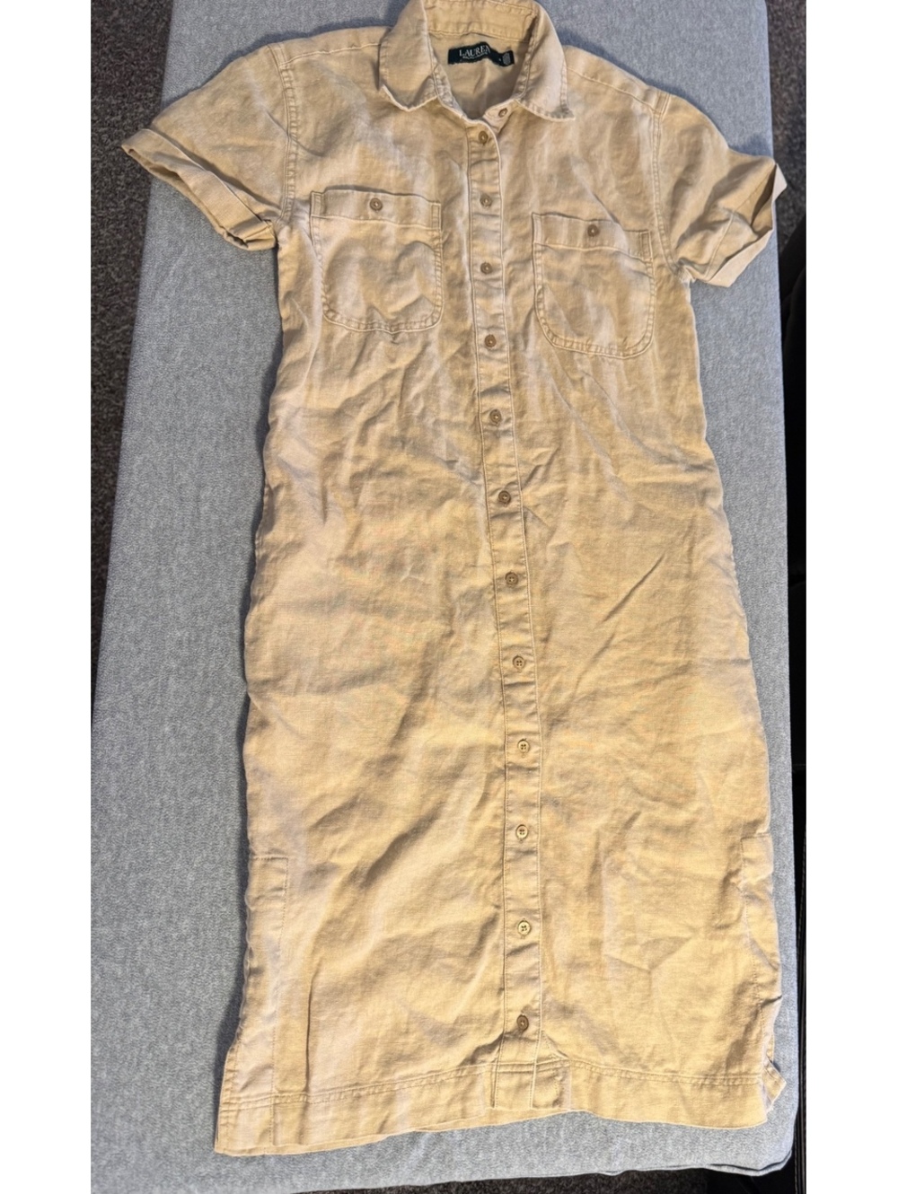 Lauren Ralph Lauren Beige Short Sleeve Button Front Shirt Dress Size 4